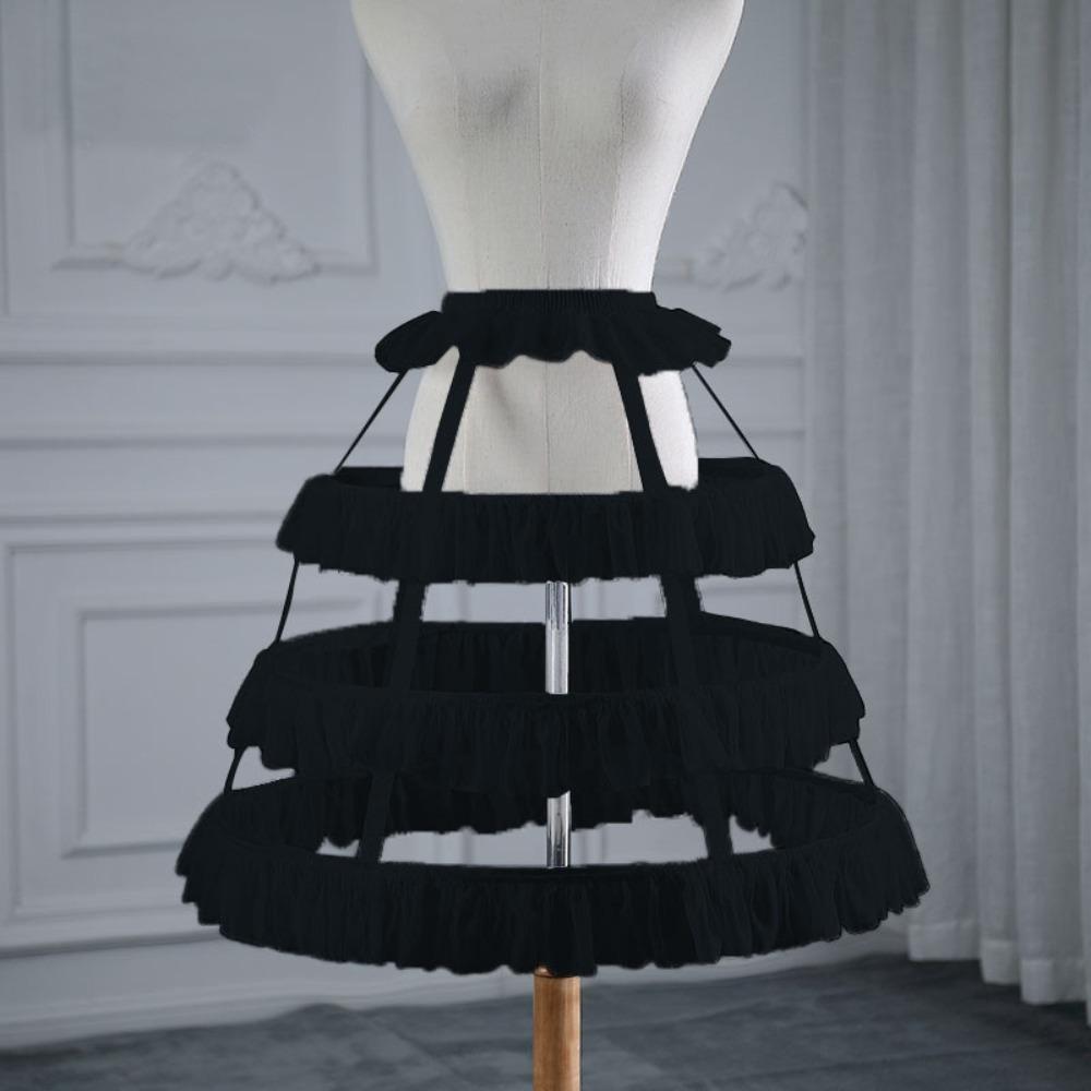 

Falbala Lolita Hollow Underskirt Lace Bride Wedding Dress Lining Bird Cage Fish Bone Skirt Girls Black-3 Hoops-Falbala