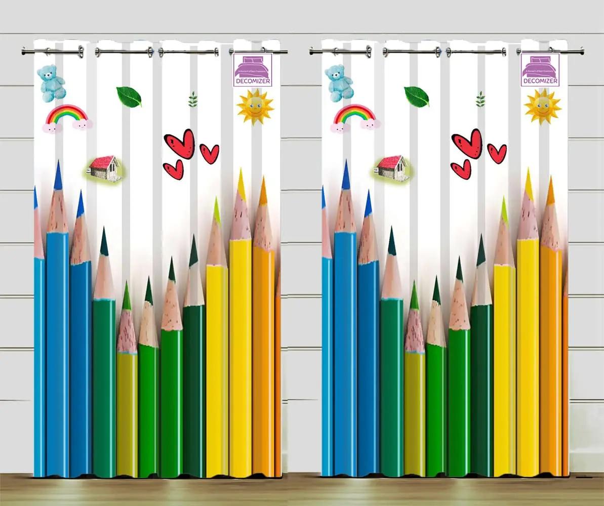 

ABCD Alphabet Printed Curtains for Kids Room Blinds Window Living Room Kitchen Treatment Ready Made Small Window Drape Various Pattern W55 X H120cm X 2&Grommet Top