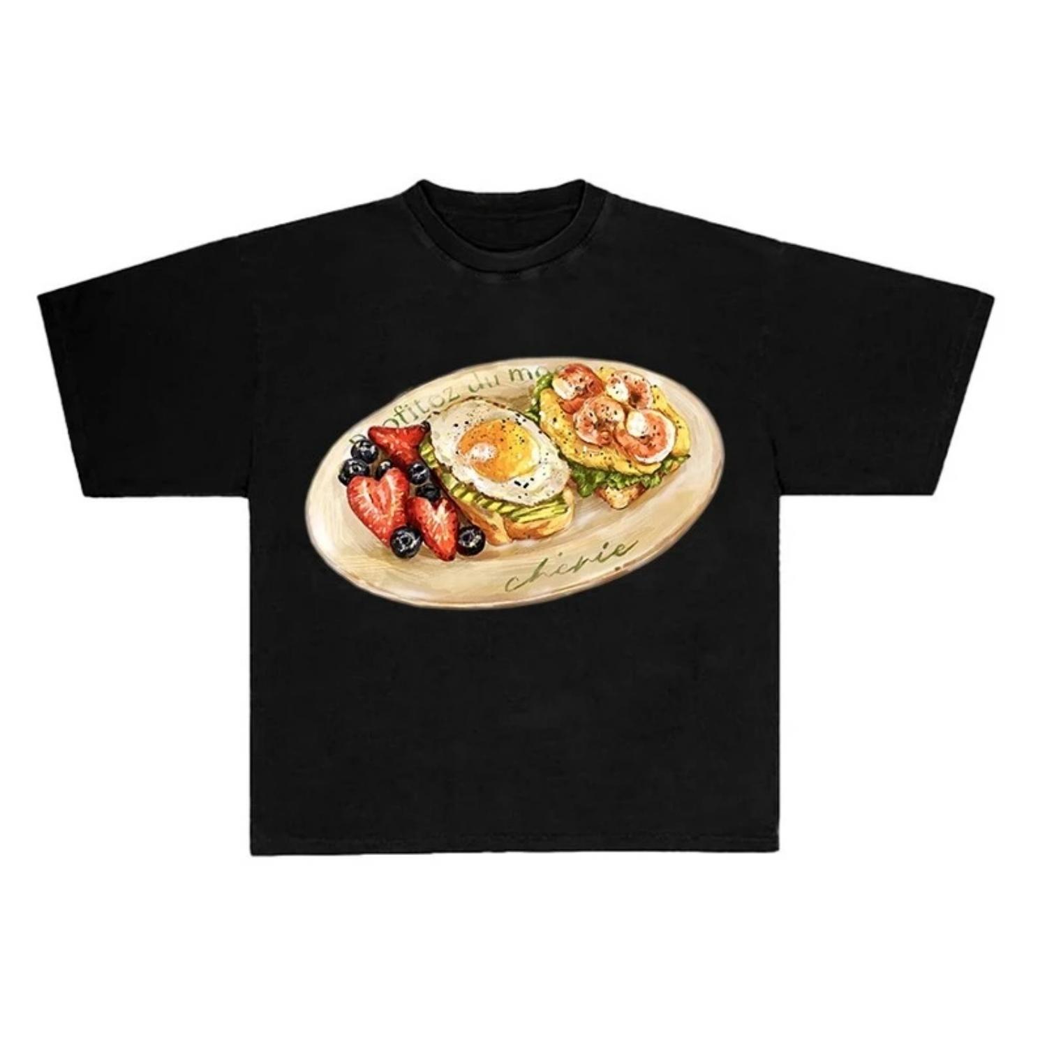 

2025 Winter Autumn Full Time Vintage Delicious Food Art Painting Unique Niche Design Short-sleeve T-shirt for and Tops S чёрный