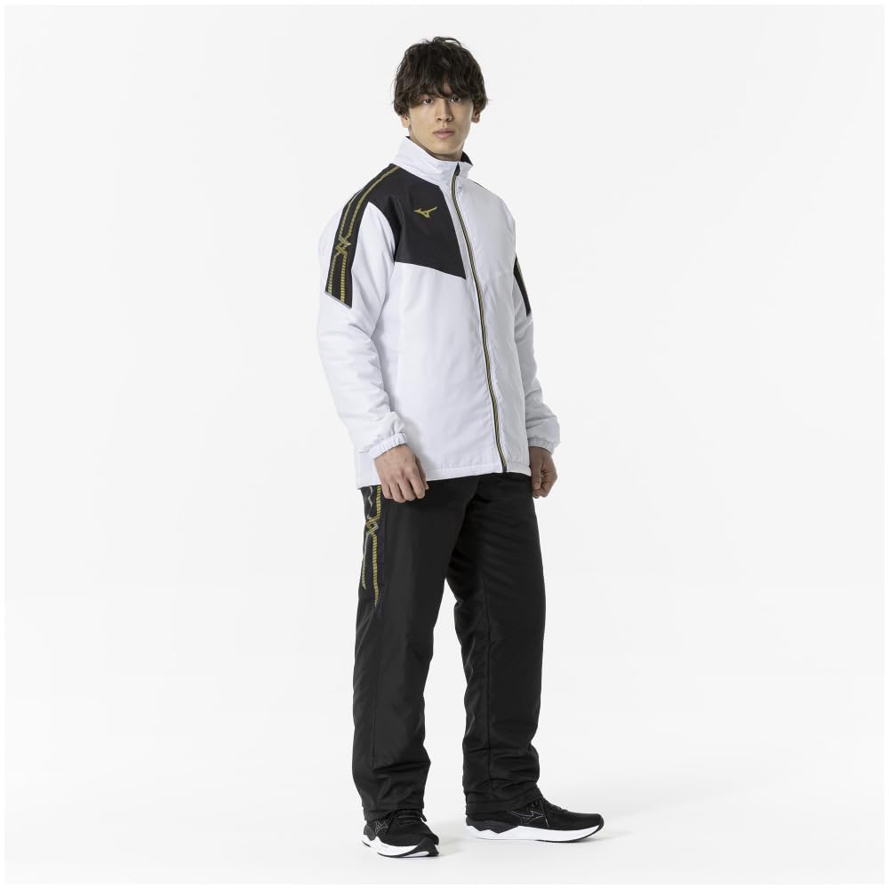 Mizuno Breath Thermo Training Warmer Size S Jacket, Moisture-Wicking, Heat-Generating, Water-Repellent, MC-LINE 32MEA630, White/Gold,