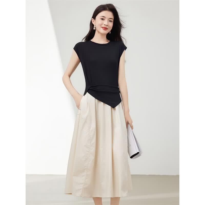 Elegant Spliced Knit Two-Piece Dress