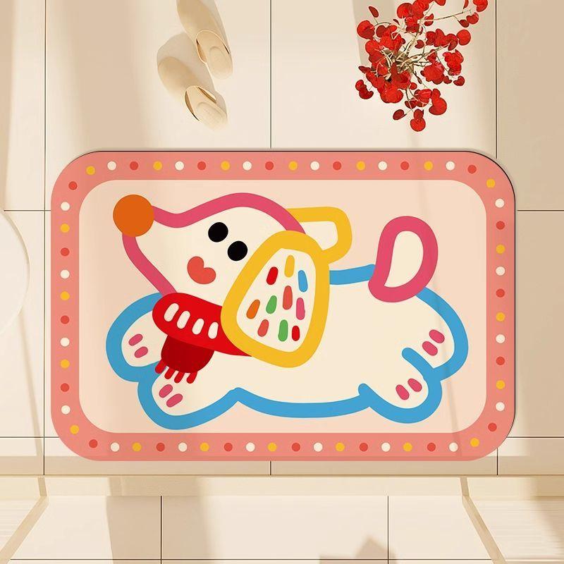Bathroom floor mat, water-absorbing non-slip, diatom mud, cartoon dopamine puppy home toilet, bathroom door foot mat