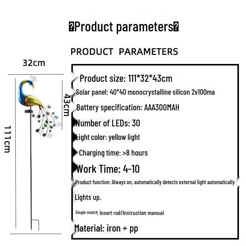 Solar Peacock Lamp: Iron Art Animal Craft for Garden Decor