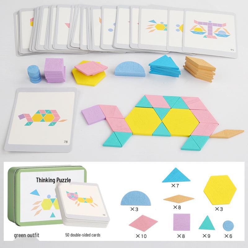 

Деревянный танграм: Детская игрушка для раннего развития с геометрическими блоками для практических занятий и развития интеллекта зелёный