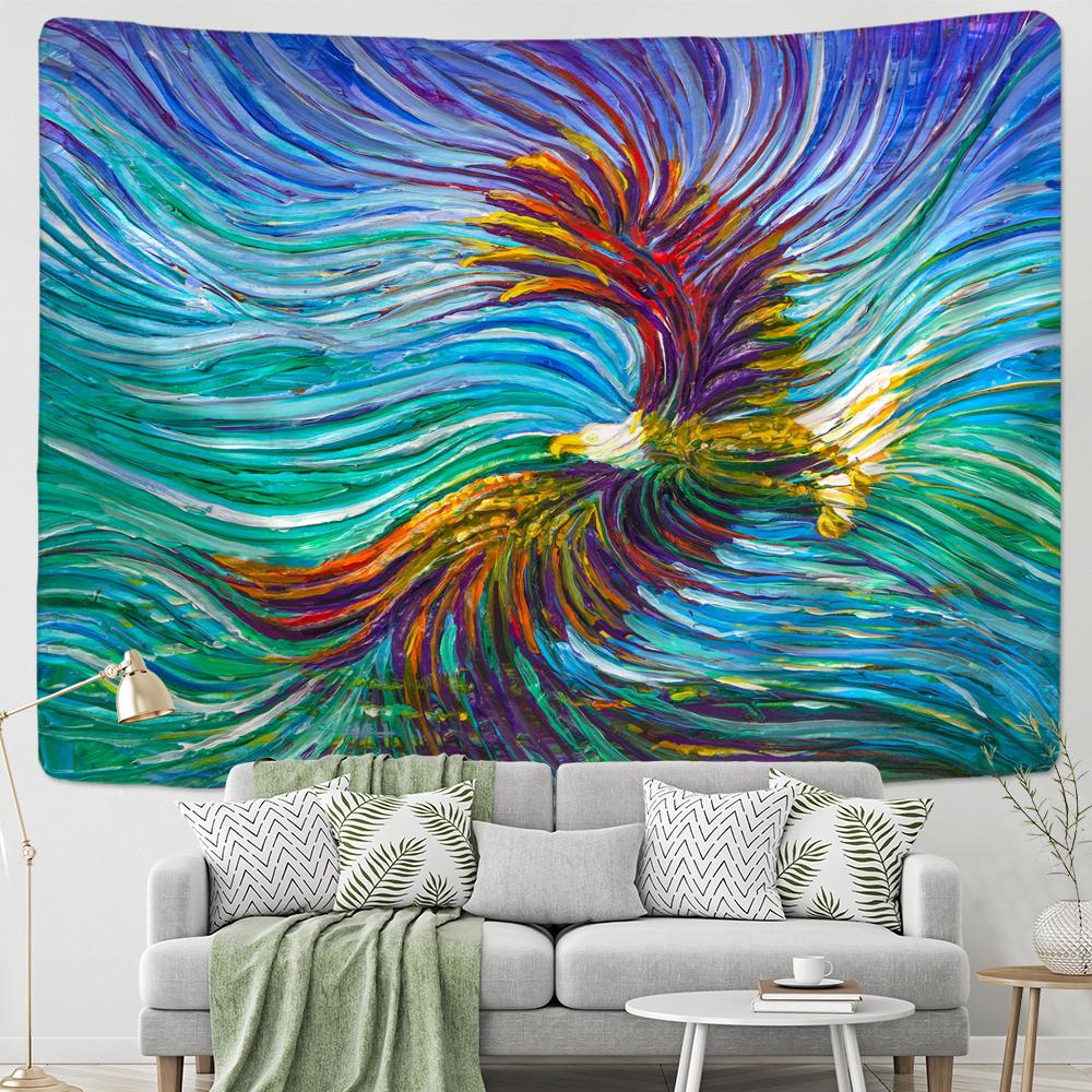 Owl Oil Painting Tapestry Wall Hanging Psychedelic Witchcraft Hippie Tapitz Animal Home Dormitory Living Room Art Decor