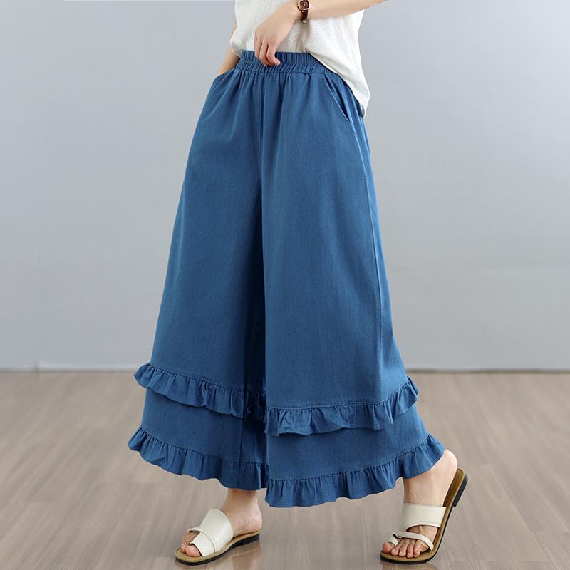 plus size Vintage high waist casual loose Women summer jeans denim wide leg Pants