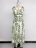 2026 Summer Green Leaf Print Spaghetti Strap Dress: Fresh Seaside Vacation Style