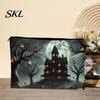 Holiday Theme Storage Bag Bag, Halloween Pattern Print, Durable Canvas Zippered Cute Ghost Pencil Case Travel Toiletry Case, for Makeup And Stationery