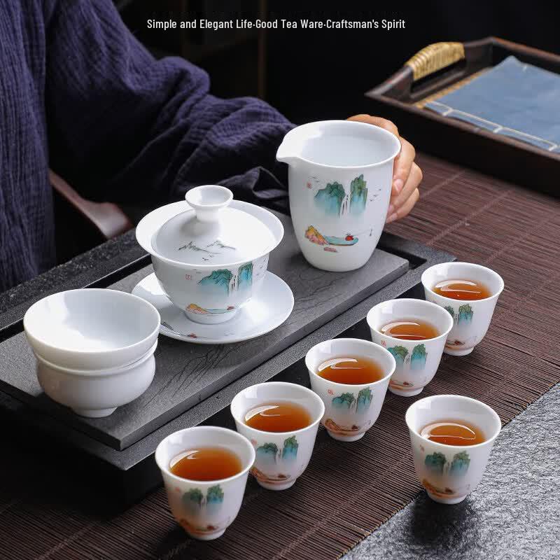 Tuopai 10-Piece Hand-Painted White Porcelain Tea Set
