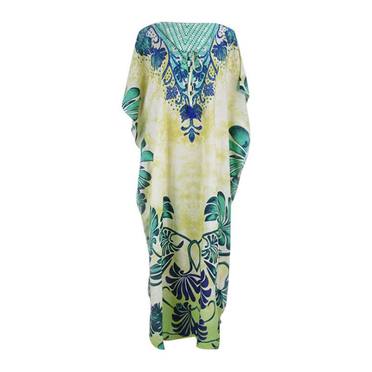 European & American Style Beach Cover-Up: Printed Long Robe Rayon Dress for Seaside Vacations and Swimwear.