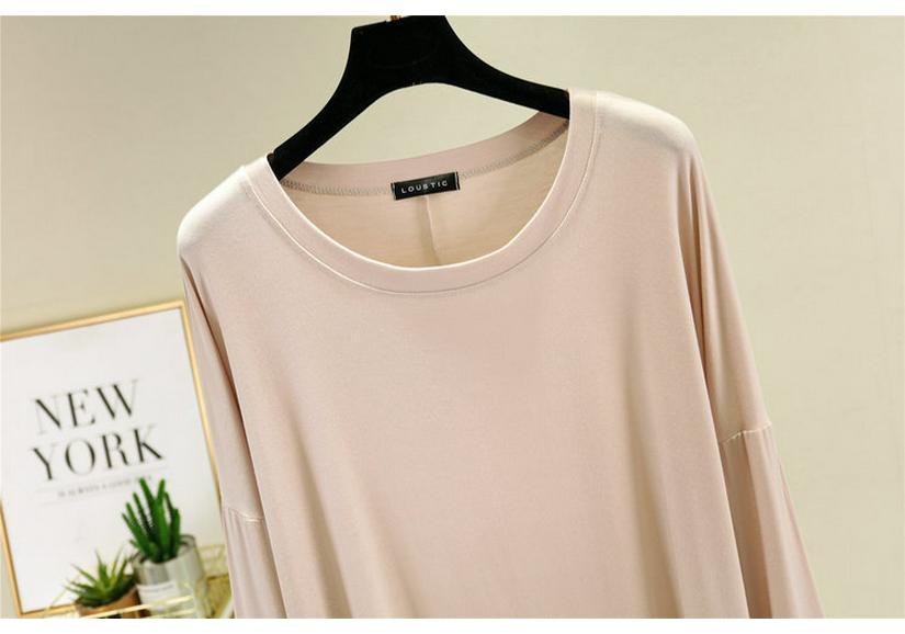Women's Loose Modal Cotton Long Sleeve Top - Spring/Summer Plus Size Lightweight Slimming Round Neck Solid Color Base Layer.