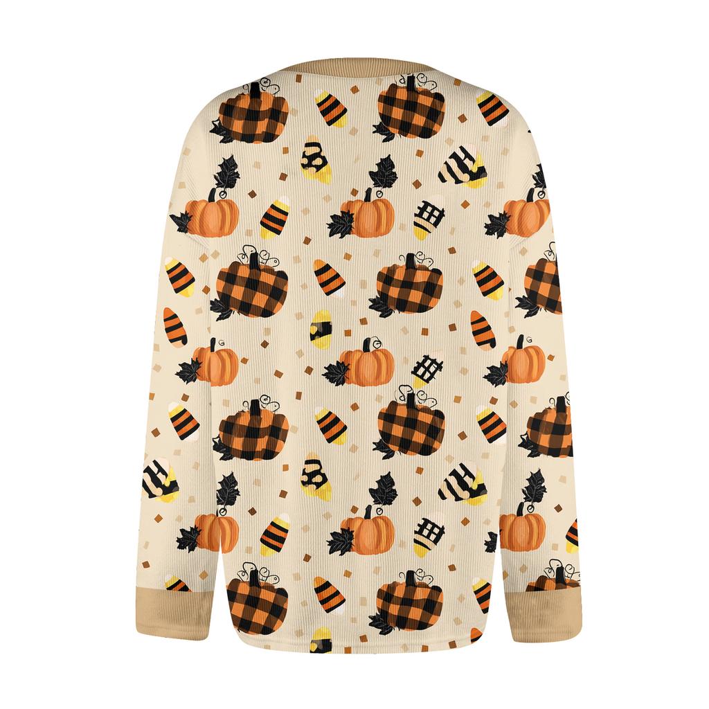 Damen Halloween Print Langarm Strickjacke Knopfleiste Oberbekleidung