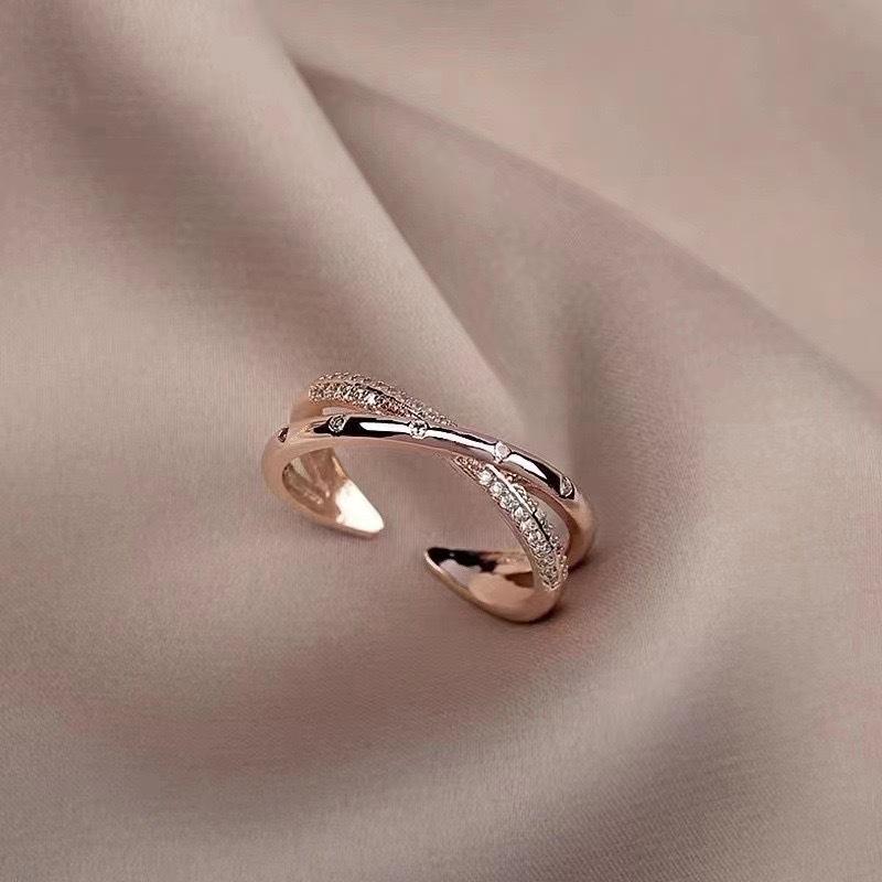 New Cross Ring Women's Fashion Trend Personality Light Luxury Electroplating Rose Gold Opening Adjustable Ring