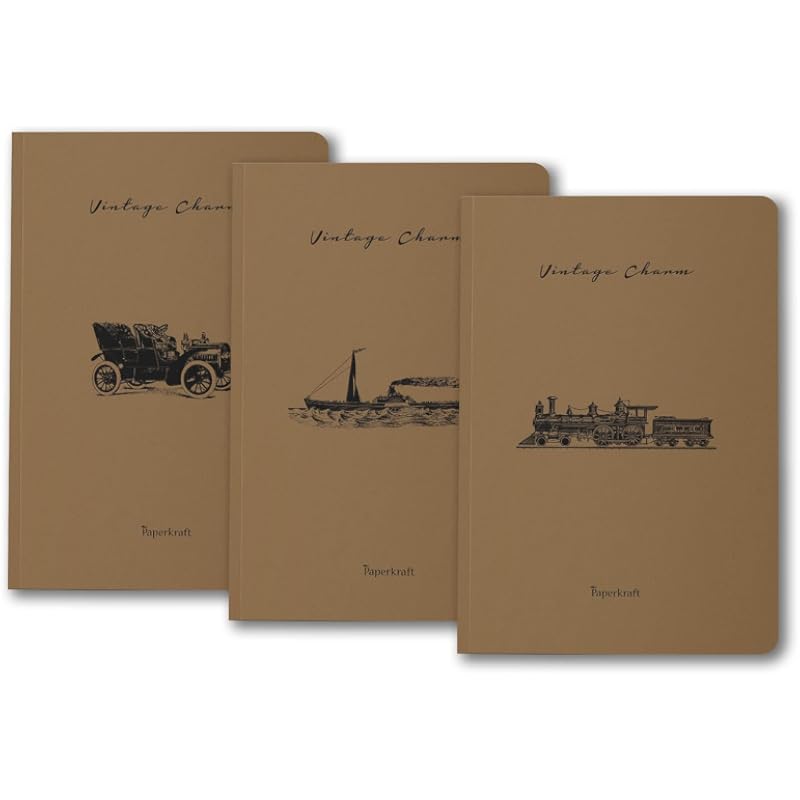 Paperkraft Vintage Series - Brown Kraft With Automotive Theme : 210 Mm X 148 Mm,176 Pages, Unruled, Sewn & Perfect Bound