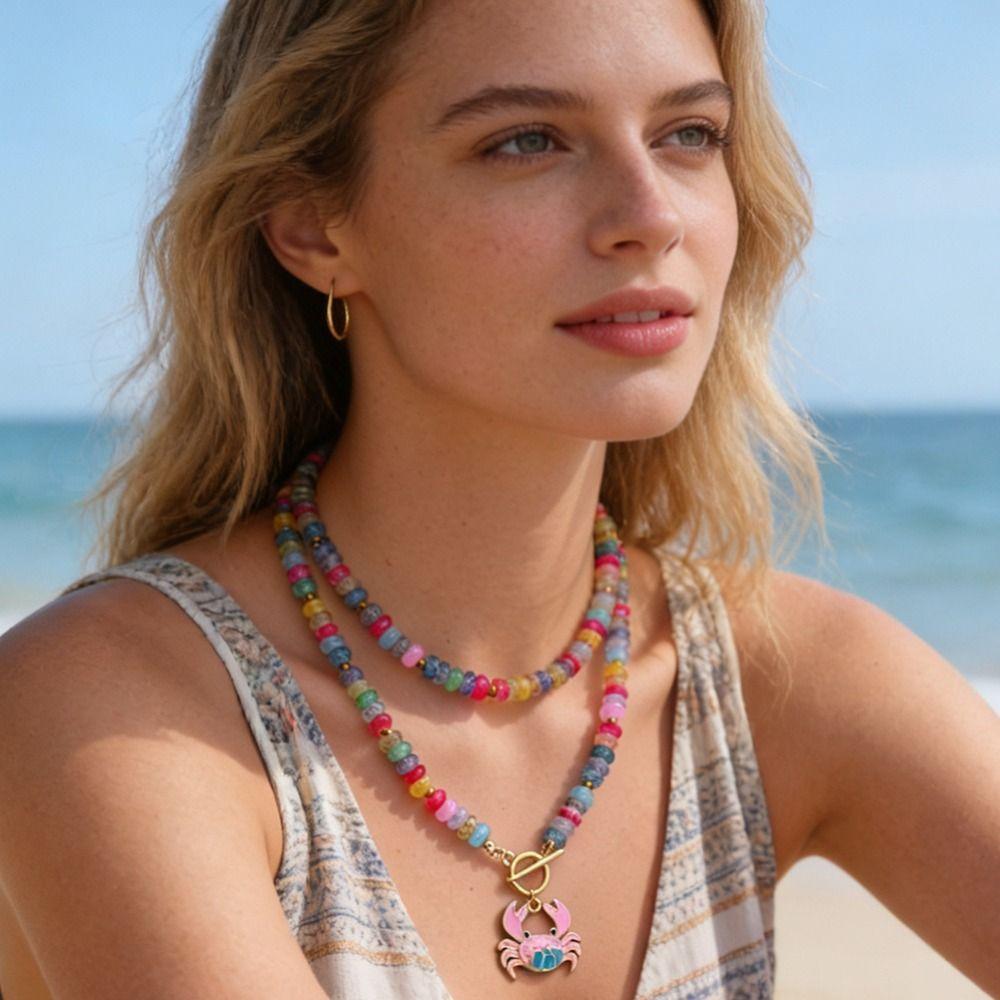 Handmade Crab Pendant Necklace Colorful Glass Beads Colorful Necklace Women Necklace for Women