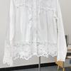 Fashion Patchwork Mesh Elegant White Blouse Women Tops Spring and Autumn Button Up Casual Shirts Women Vintage Lapel Solid Simple Ladies Blouses 25809