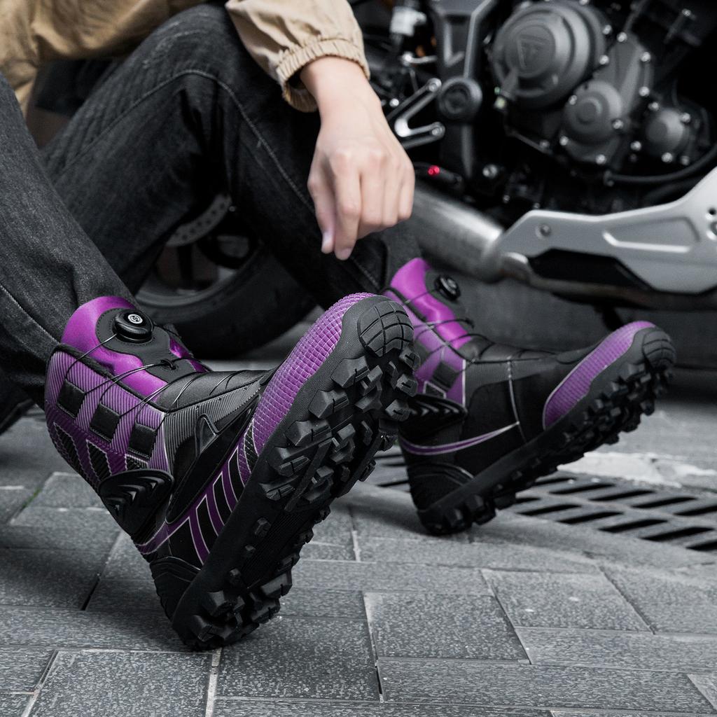 Unisex Dark Tone Protective Protective Motorcycle Shoes High Top Riding Boots Reinforced Sole Biker Outdoor Travel Footwear