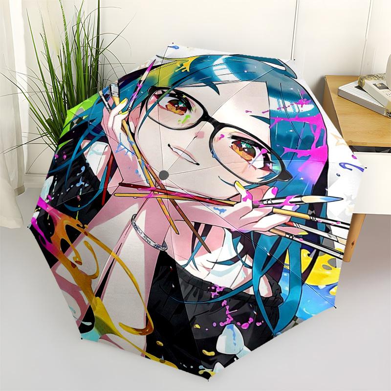 

1pc Colorful Paint Splatter Anime Character Outdoor Umbrella - Automatic Opening/Closing, Portable 3-Fold Design, 8-Rib Iron Frame - Perfect Gift