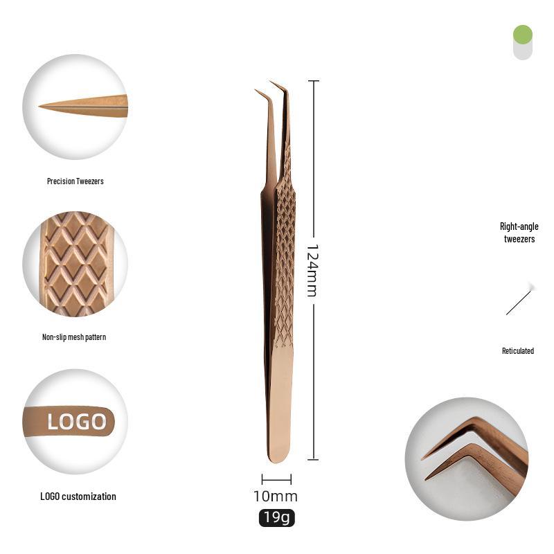 Golden Feather Stainless Steel Eyelash Tweezers for Grafting and Extensions