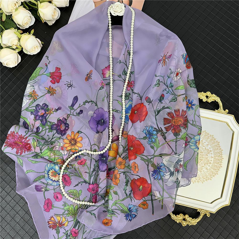 POBING Silk Cashmere Scarf Women Hand Rolled Shawls Fashion Printed Square Scarves Wraps Lady Bandana Big Hijabs Female Foulards