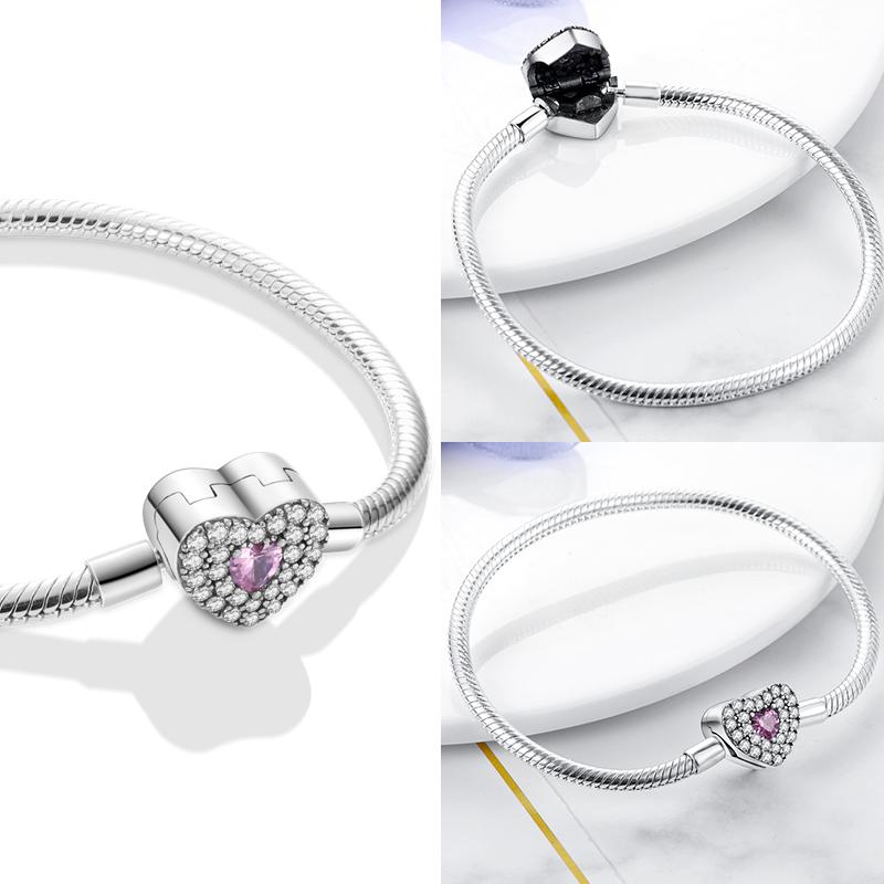 925 Silver Bracelet Four Leaf Clover Butterfly Heart Charm Beads DIY Adjustable 17 20CM Fashion Jewelry