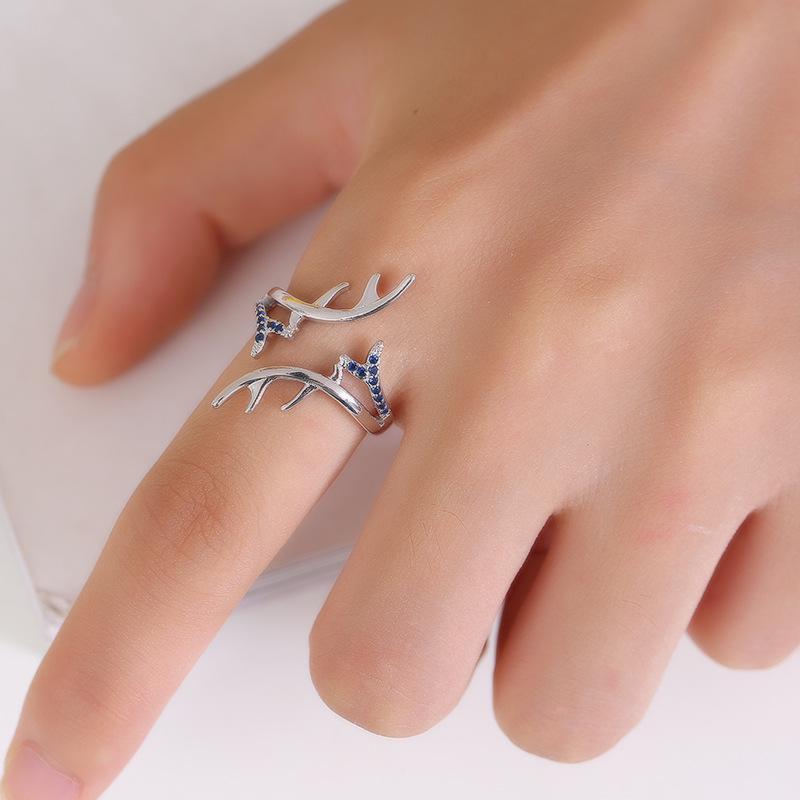 Simple Cute Deer Antler Ring with Copper Inlaid Zircon - Fashionable Personalized Couple Jewelry
