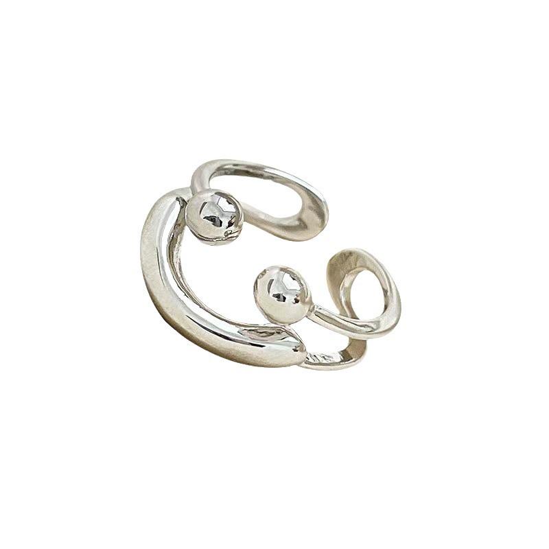 Sunny Day Smiley Face Women's Adjustable Double Layer Ring - Korean Style, Simple, Versatile, Girly Index Finger Accessory.
