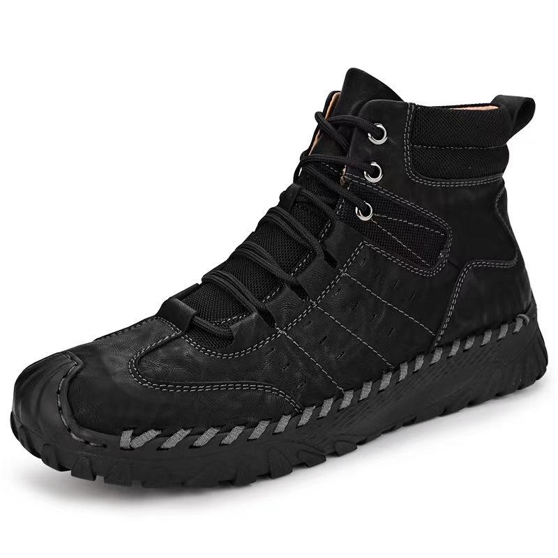 

High-top leather shoes men s soft leather soft-soled winter velvet warm cotton shoes medium-top outdoor casual Martin boots men s shoes 38