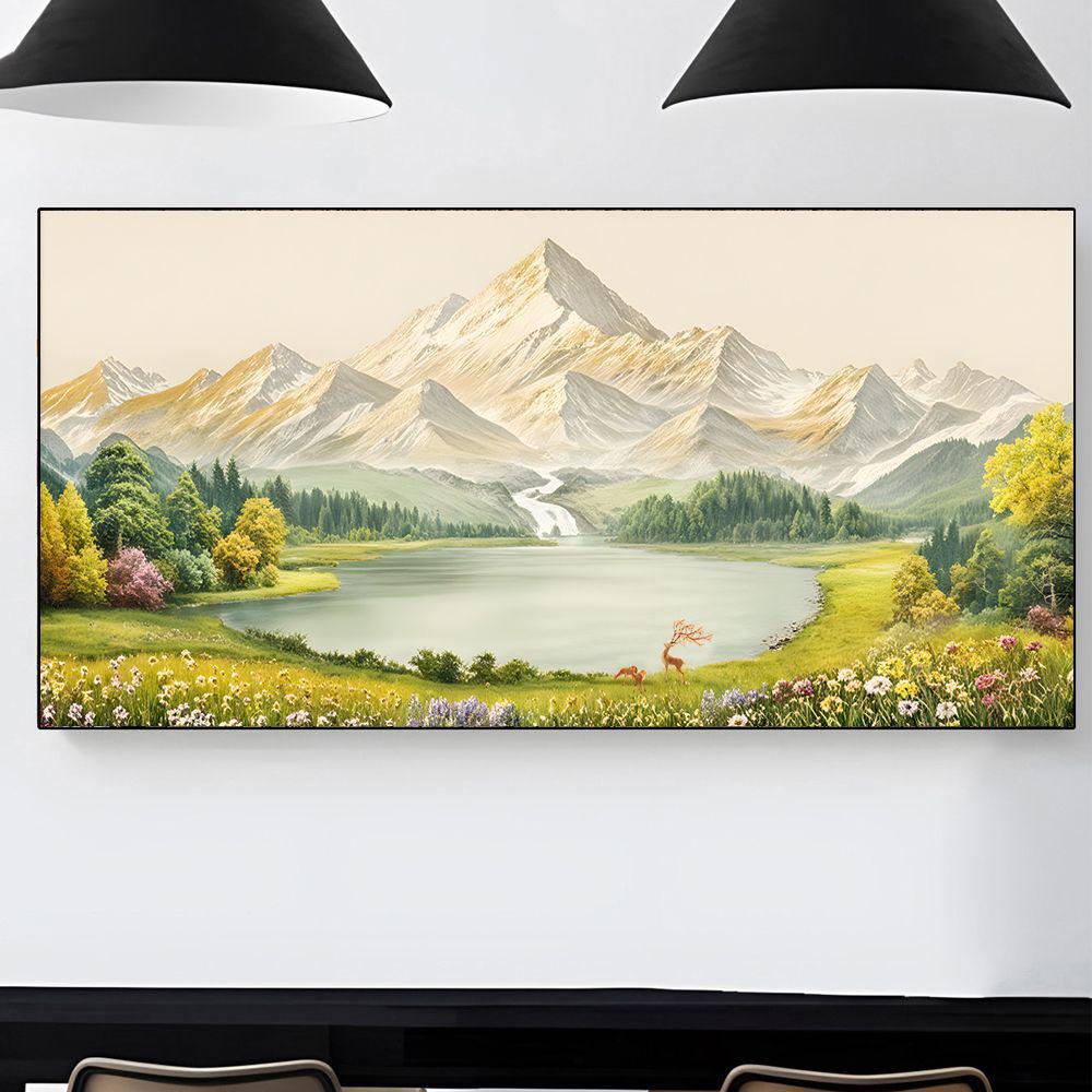 Póster de Papel Pintado Estilo Pintura al Óleo con Paisaje de Lago sin Marco para Decoración de Sala de Estar/Dormitorio