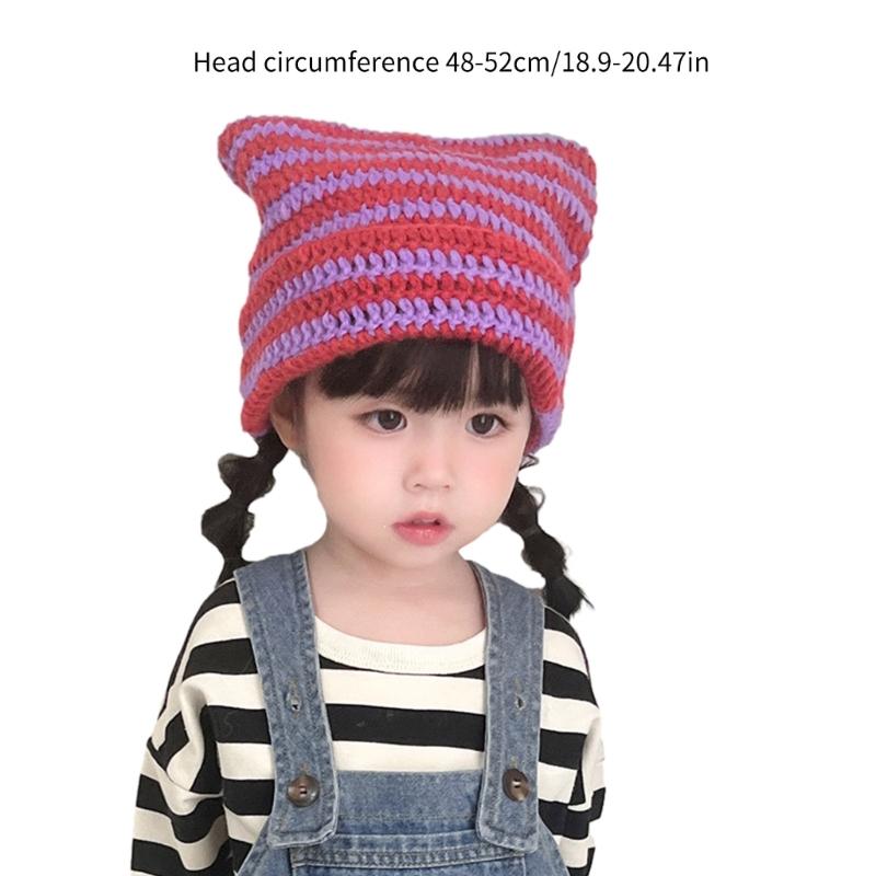 Stylish Children's Knit Hat with Devil Cat Ears Fashionable Winter Cap Warm & Comfortable Hat for Kids 3-15 Years Old