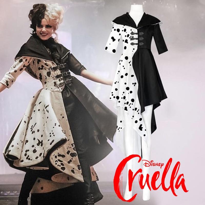 Cosplay šaty inspirované 101 dalmatiny Černobílá čarodějnice Cruella De Vil