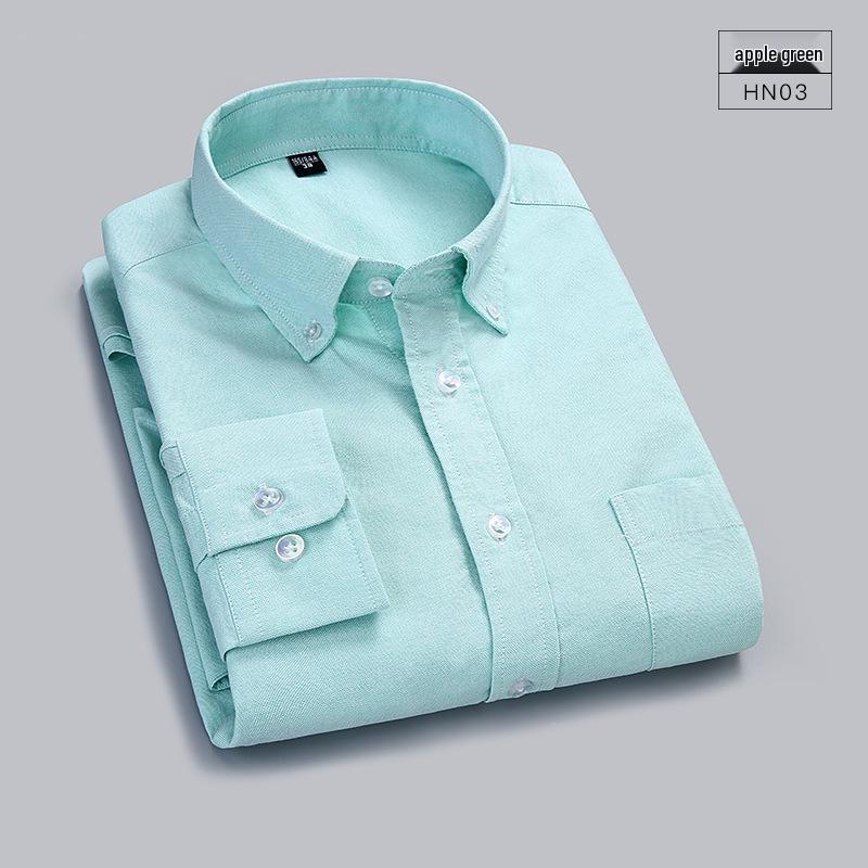 Men's Spring Cotton Oxford Long Sleeve Solid Color Shirt - Business Casual Slim Fit