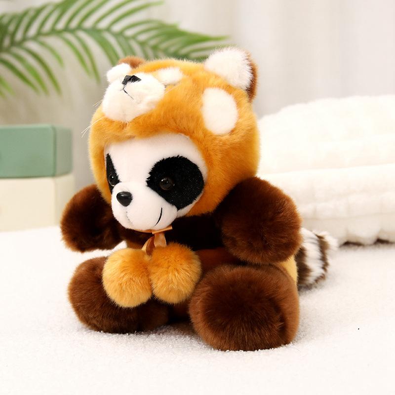 Cute cute panda transformed into tiger raccoon doll plush toy black and white panda doll children s doll doll 25cm（0.25kg）