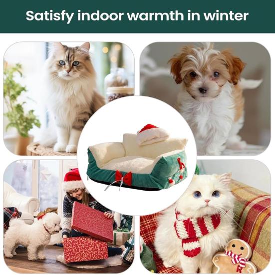 Christmas Cat Bed Fluffy Pet Sofa Bed with Removable Washable Cover Cozy Plush Cat Sofa for Winter Holiday Indoor Cats Rest Play