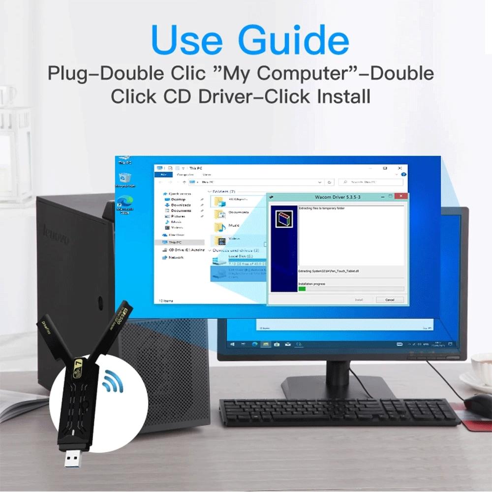 BE6500 WiFi7 USB3.0 Wireless Dongle 6500Mbps Tri Band 2.4G 5G 6GHz 802.11BE High Speed Network Adapter for Windows 10 11 Desktop Laptop PC