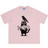 Cartoon Cat And Crow Fish Funny Meme Tshirt Unisex Unisex Vintage Fashion Tshirt Summer Shortsleeved Loose Casual Cotton Tshirts