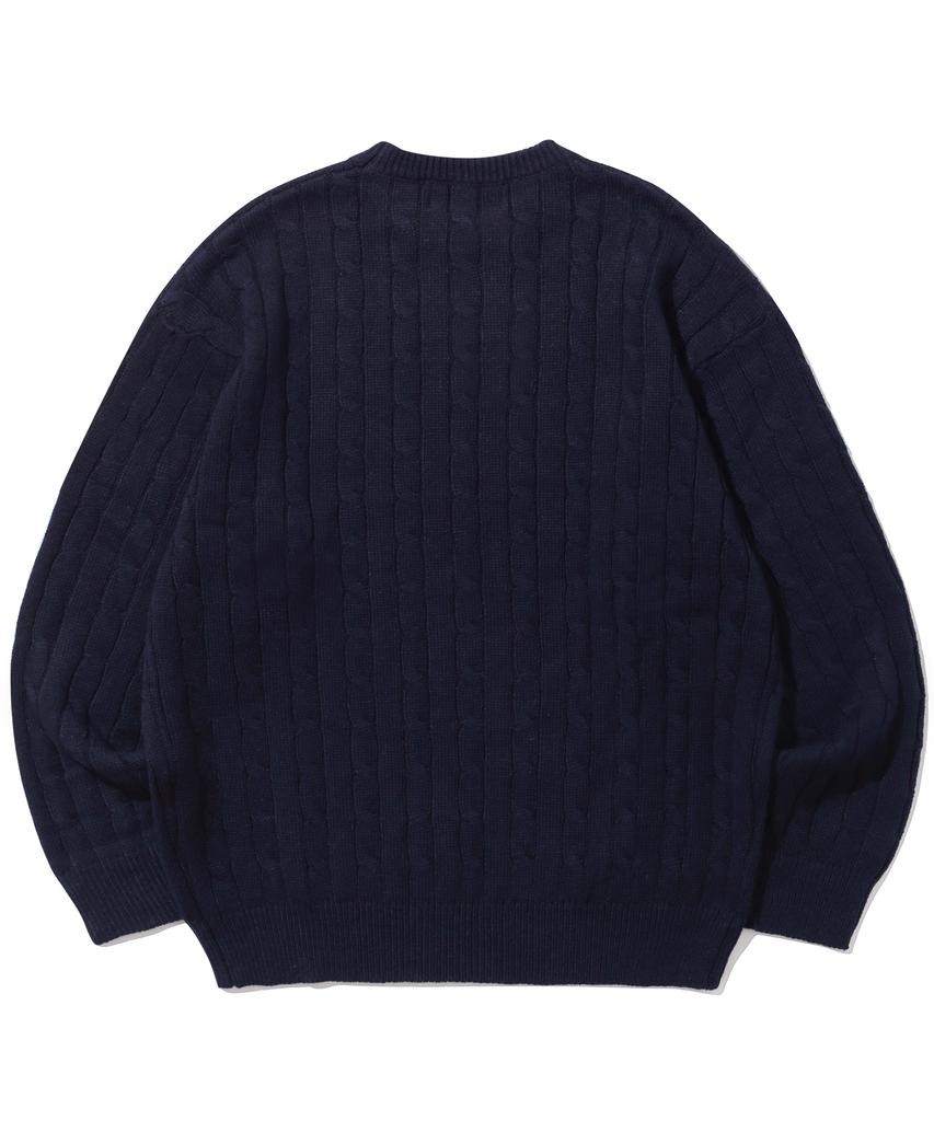 TRILLION Washable Boat Embroidery Cable Crew Neck Knit (Current Navy)
