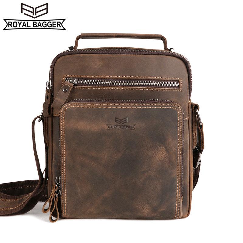 

Royal Bagger Сумки через плечо для мужчин Crazy Horse Кожа Натуральная воловья кожа Ретро Деловая дорожная сумка 1384