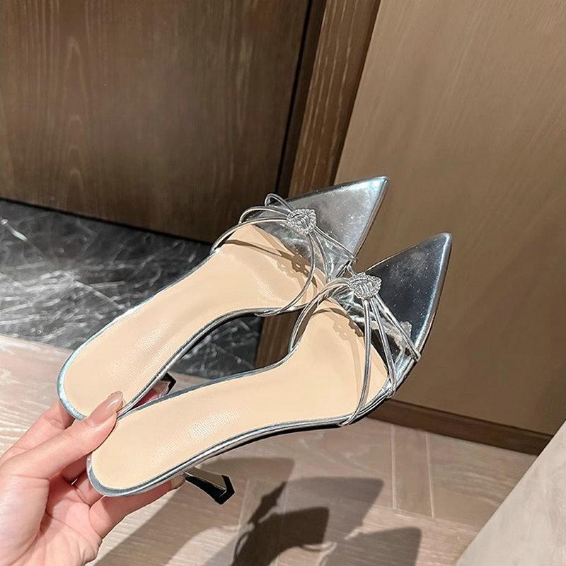 Fashion Slippers Women Summer Outside Wear High-Heeled Sandals Thin Heel Pointed Flip-Flops Love Rhine-Diamond Temperament 202