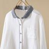 Youthful Korean Style Cotton Shirt Loose Fit Long Sleeve Vintage Peter Pan Collar Blouse for Women Spring Autumn Office Wear