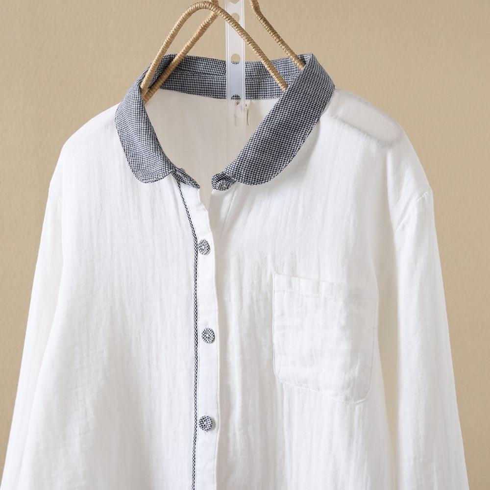 Youthful Korean Style Cotton Shirt Loose Fit Long Sleeve Vintage Peter Pan Collar Blouse for Women Spring Autumn Office Wear
