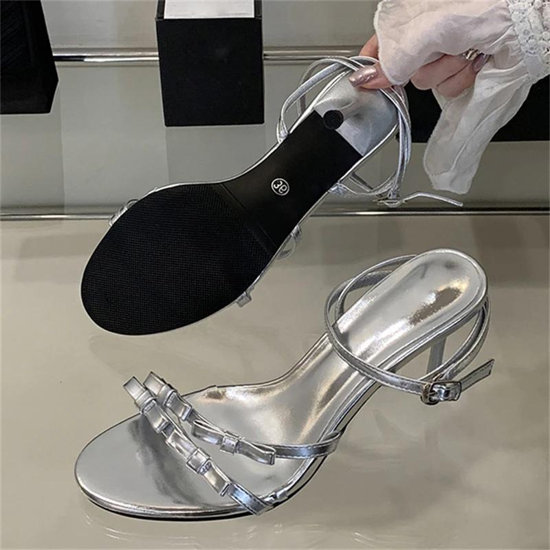 Pesstwei Open Toe Narrow Band Women Sandals Fashion Buckle Strap Thin High Heels Dress Stripper Ladies Summer Shoes Size: 40