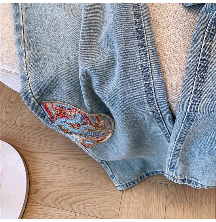 Women's 2025 High-Waisted Embroidered Wide-Leg Jeans - National & Chinese Style