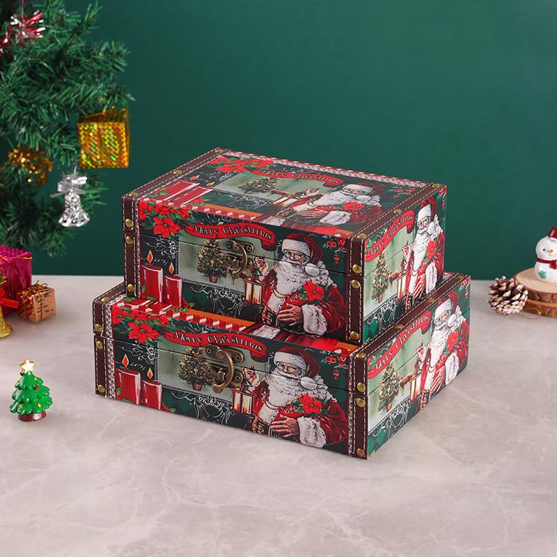 Christmas Wood Leather Storage Box With Lid For Home Organization And Holiday Decor