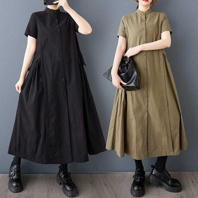 Summer New Loose Big Yards Splicing Casual Simple Sweet Short-sleeved Shirt Dresses