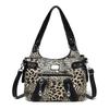 Women's Large Capacity Soft Leather Handbag, Vintage Leopard Print Shoulder Crossbody Bag, Multi-pocket Casual Tote Bag for Daily Commute Fashion