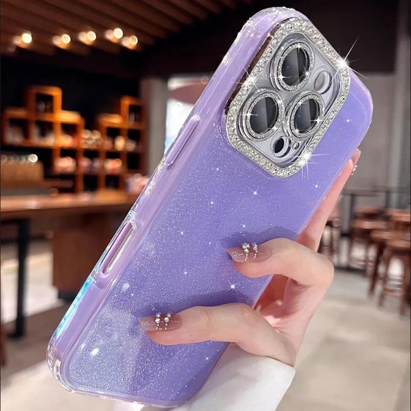 Acryl Glitzer Strass 2-in-1 Bonbonfarbe Hülle für iPhone 16 15 14 13 12 11 Pro Max Plus Juwelenbesetzte Schutzhülle
