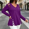 Women's Casual V-Neck Long Sleeve T-Shirt Plus Size Shoulder Side Cross Cutout Top for Everyday Wear
