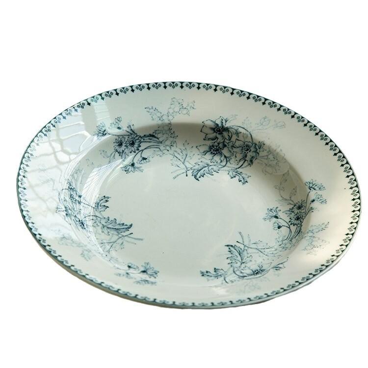 

Exquisite and Elegant Mid-century French-style Retro Green Floral Underglaze Painted Ceramic Tableware - Salad and Deep Plates коричневый