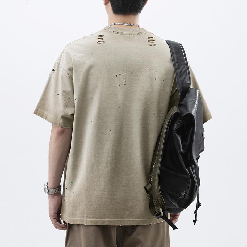 Summer American High-density Knit Loose Hand-painted Craft Men's T-shirt Short-sleeved